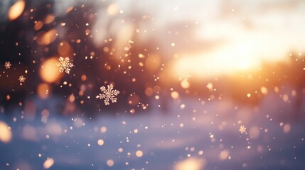 Wall Mural - Winter Sunset Snowflakes: A Magical Scene