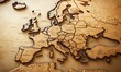 © Surachate - Sepia Map of Europe, an antique-style representation showcasing historical borders, landmarks, and geographical features in muted tones.