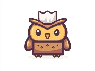 Wall Mural - A cute cartoon owl character wearing a cowboy hat, designed with vibrant colors and a playful style.