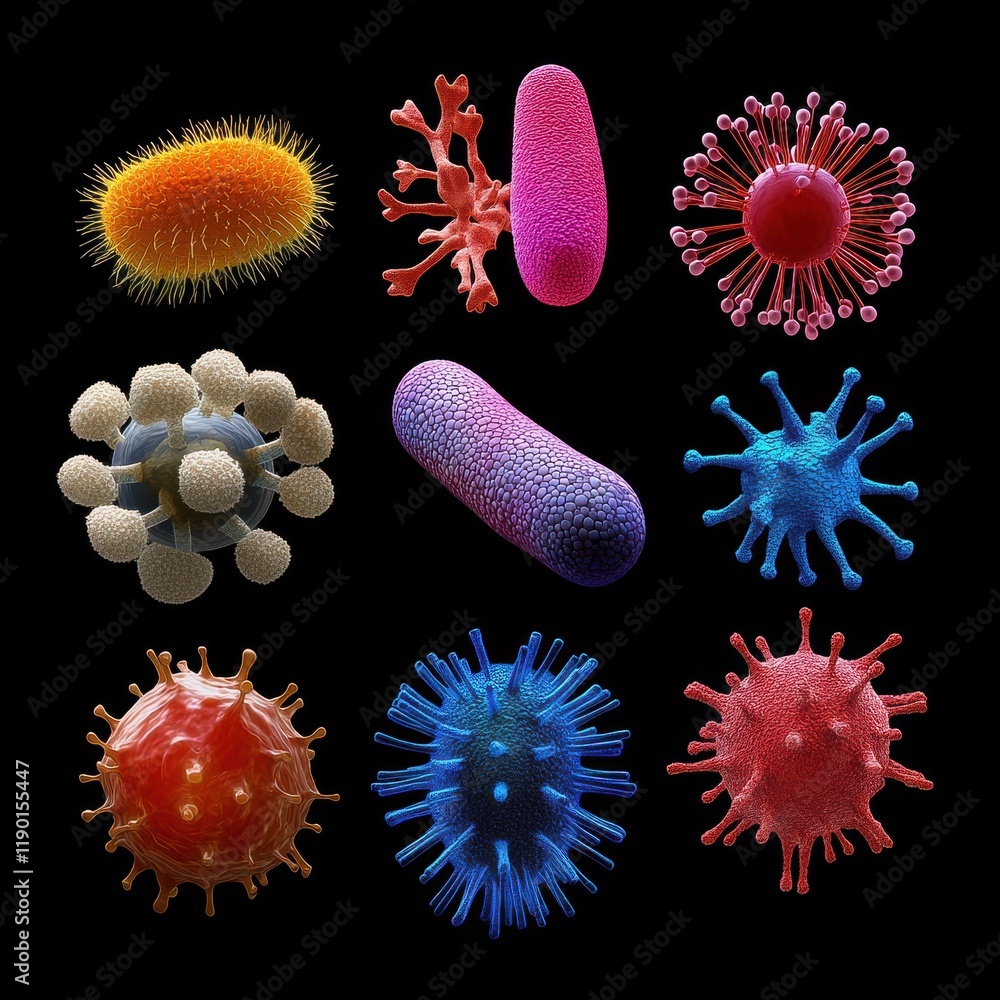 [Microscopic images of various cell types] Colorful Microscopic Cell ...