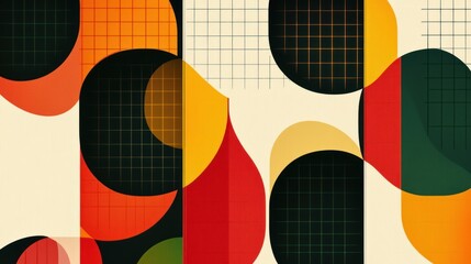 Poster - Abstract Geometric Composition: Retro Color Palette and Overlapping Circles