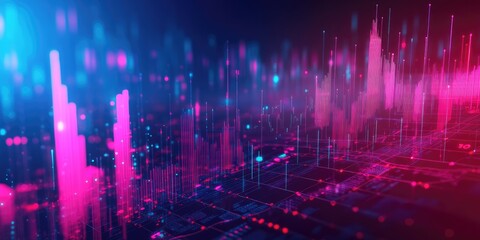 Leinwandbilder - Abstract Digital Visualization of Financial Data with Colorful Graphs and Waves Against a Dark Background