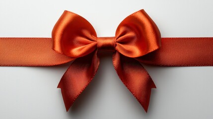 Wall Mural - Orange satin ribbon bow on white background.