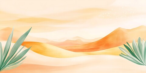 Wall Mural - Desert landscape, sunset, dunes, plants, serenity. Design, website, social media