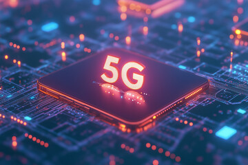 Wall Mural - computer chip with the letters 5g on it. the image is a computer chip with the letters 5g on it, whi