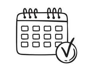 reminder and calendar doodle hand drawn icon. outline drawing reminder and calendar with a check mar