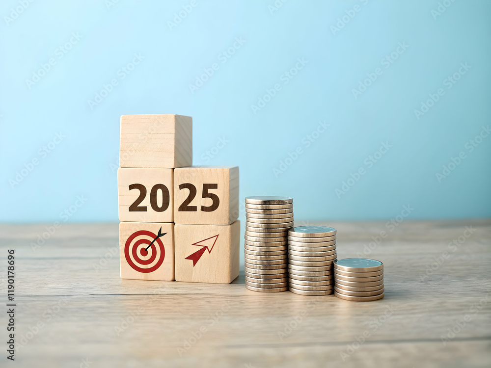 Transitioning from 2025 to 2025 with wooden blocks symbolizing target ...