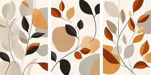 Abstract autumn leaves wall art triptych. Home decor