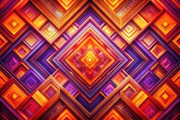 Abstract Geometric Digital Art: Nested Squares & Diamonds in Warm Hues