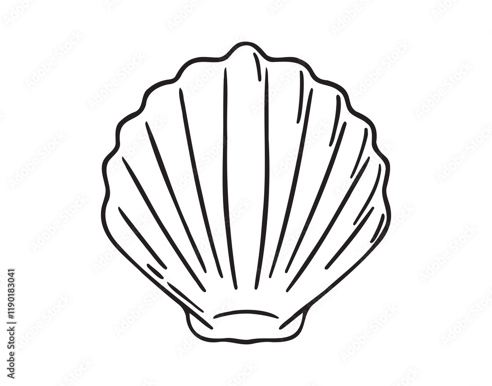 Seashell top view doodle hand drawn icon. Outline drawing Seashell top ...