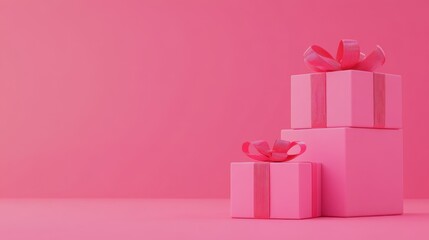 Wall Mural - Pink Presents: A Delightful Stack of Gifts on a Pink Background