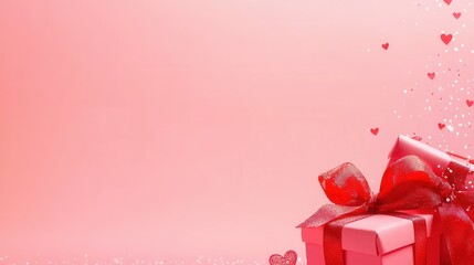 Romantic Pink Presents with Falling Hearts: Valentine's Day Gift Concept