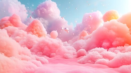 Wall Mural - Vibrant pastel gradient composition with soft fluffy textures and playful creative fantasy elements evoking a sense of wonder and enchantment  Serene calming and visually captivating digital art or