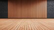 © CoreVisuals - Stage light wood concept. Wooden wall and floor interior with a modern design aesthetic with visual, simplicity, warmth, finish