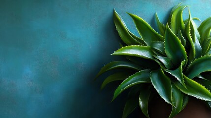 Wall Mural - Serene Green: Agave Plant Against Teal Background