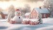 © wannathon - Cheerful Snowman Surrounded by Gifts and Snowy Trees in Winter Scene
