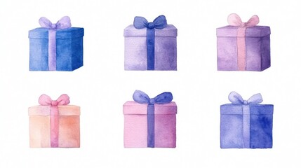 Vibrant Watercolor Gift Boxes on White Background