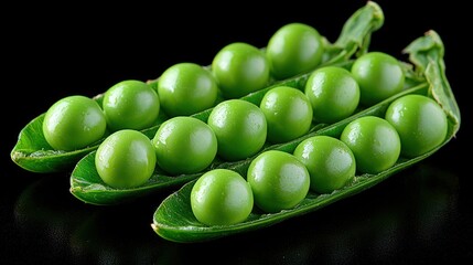 Sticker - Vibrant Green Peas Glistening with Dew Drops Against a Black Background