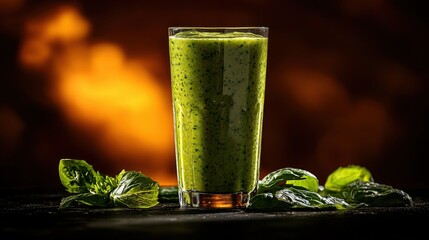 Sticker - Vibrant Green Smoothie in Glass with Fresh Leaves