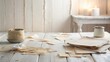 © A.Rod - Handmade Papermaking Process A Rustic Table Scene with Beige Papers, Scraps, and Twine