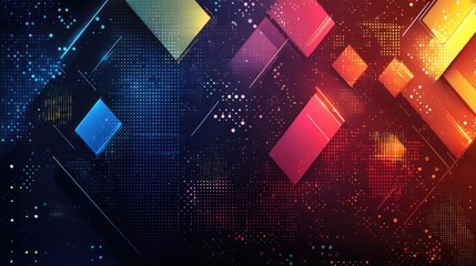 Wall Mural - vibrant multicolored geometric shapes with glowing light effects on dark background