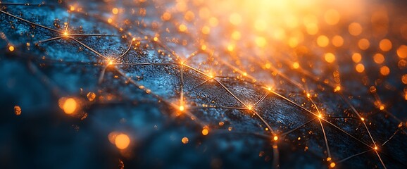 Abstract network connections glowing on dark surface.