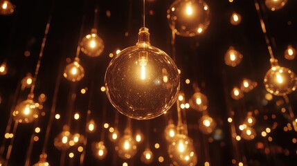 Wall Mural - a beautiful bokeh light display with shining orbs of different sizes, glowing against a black backdr