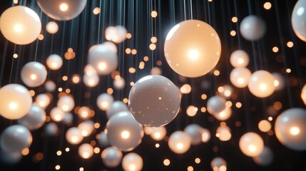 Wall Mural - a beautiful bokeh light display with shining orbs of different sizes, glowing against a black backdr