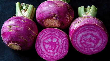 Sticker - Vibrant Purple Turnips: A Close-Up Still Life of Freshly Harvested Root Vegetables