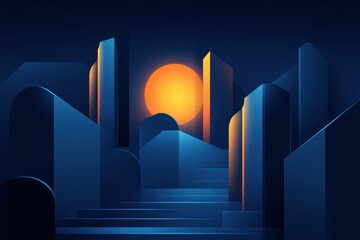 Wall Mural - a dark blue gradient with geometric shapes subtly glowing in the background
