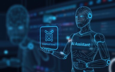 AI Assistant Robot Displays Graphical Icons