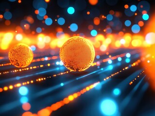 Wall Mural - a neon bokeh effect with glowing orbs and blurred light trails on a dark background