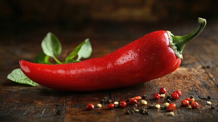 Poster - Vibrant Red Chili Pepper on Rustic Wooden Surface