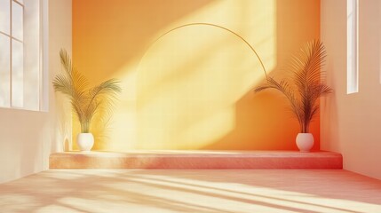 Wall Mural - a pastel gradient from soft peach to light yellow, minimalistic and smooth