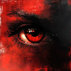 Sticker - Close up of human eye on red background