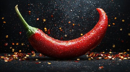 Poster - Vibrant Red Chili Pepper with Spices, Dramatic Food Photography