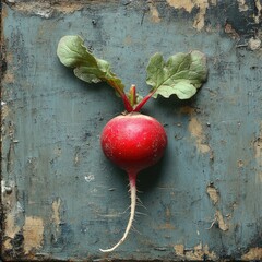 Sticker - Vibrant Red Radish on Rustic Surface A Close-up Still Life of Fresh Produce