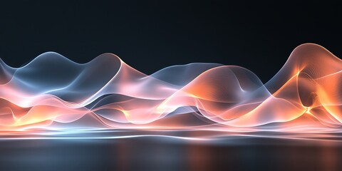 Wall Mural - glowing waveforms: abstract orange and blue light landscape