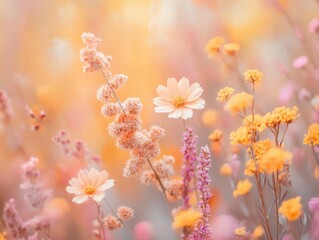 Wall Mural - a soft bokeh effect with warm tones of yellow, orange, and pink blending together in a smooth, dream