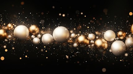 Wall Mural - a soft bokeh light effect shining on a black background, with golden and white shimmering orbs in va