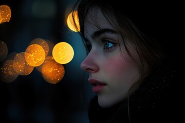 Wall Mural - a soft bokeh light effect with white, golden, and subtle colored lights, creating a soft glow on a b