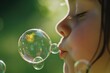 © Viktor - Child blowing bubbles in sunlight, capturing joy and innocence o