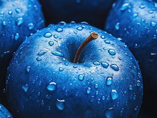 Wall Mural - Blue Apples with Water Droplets