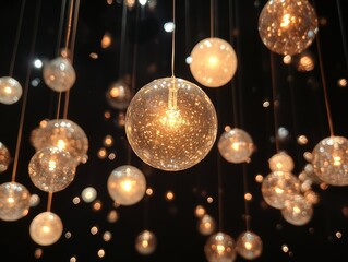 Wall Mural - a stunning bokeh effect with glowing orbs of light in shades of gold, white, and warm tones, set aga