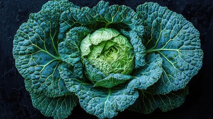 Sticker - Vibrant Savoy Cabbage Close-up: Fresh, Green Vegetable with Intricate Leaf Texture