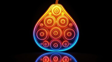 Wall Mural - vibrant stylized pear with glowing gradient and concentric circle patterns