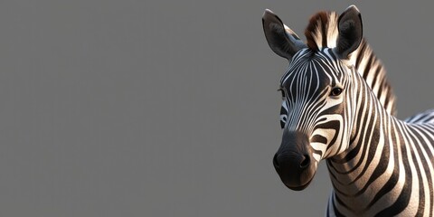 Wall Mural - Zebra on Gray Background