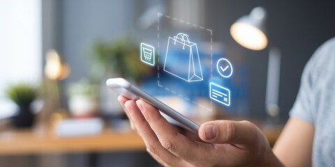 Person using mobile phone for online shopping