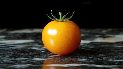 Sticker - Vibrant Yellow Cherry Tomato on Dark Marble Surface