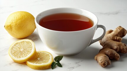 Poster - Warm and Refreshing Herbal Tea with Lemon and Ginger